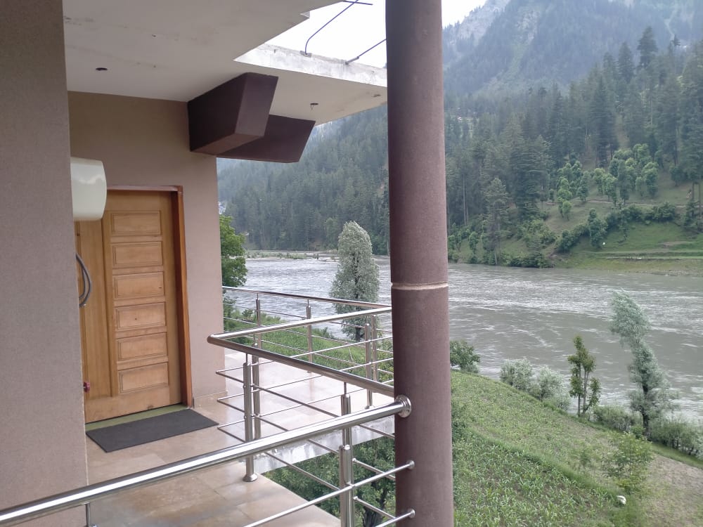 Hotel Balcony in Neelum Valley with view of Neelum Valley and river